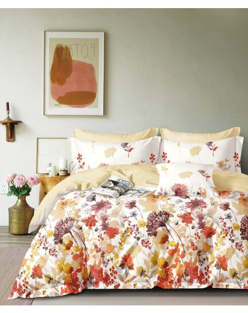 Parure de Couette imprimé Double Face + 2 Taies d'oreiller Volant Plat Piqué - 240x220 cm/2x(65x65 cm)