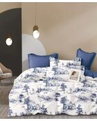 Parure de Couette imprimé Double Face + 2 Taies d'oreiller Volant Plat Piqué - 240x220 cm/2x(65x65 cm)
