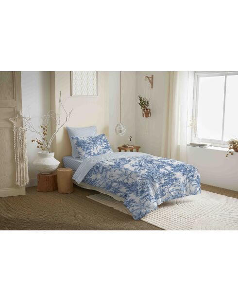 Pack Complet Housse de couette imprimé + Drap housse adama azur - 140x200 cm/90x190 cm