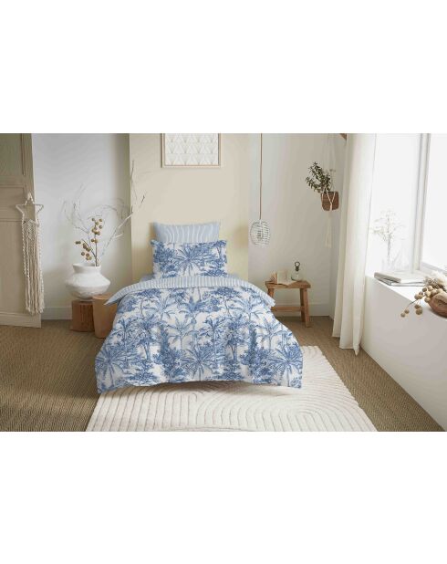 Pack Complet Housse de couette imprimé + Drap housse adama azur - 140x200 cm/90x190 cm