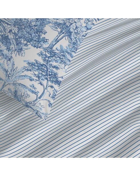 Pack Complet Housse de couette imprimé + Drap housse adama azur - 140x200 cm/90x190 cm