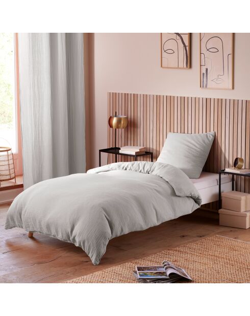 Pack Housse de couette Complet 3 Pièces Gaze de Coton perle - 140x200 cm