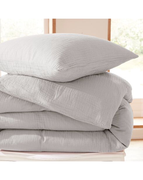 Pack Housse de couette Complet 3 Pièces Gaze de Coton perle - 140x200 cm