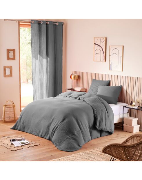 Pack Housse de couette Complet 4 Pièces Gaze de Coton ardoise - 260x240 cm