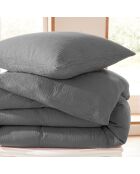 Pack Housse de couette Complet 4 Pièces Gaze de Coton ardoise - 260x240 cm