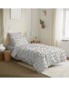 Pack Complet Housse de couette imprimé + Drap housse tanya cyan - 140x200 cm/90x190 cm