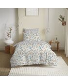 Pack Complet Housse de couette imprimé + Drap housse tanya cyan - 140x200 cm/90x190 cm