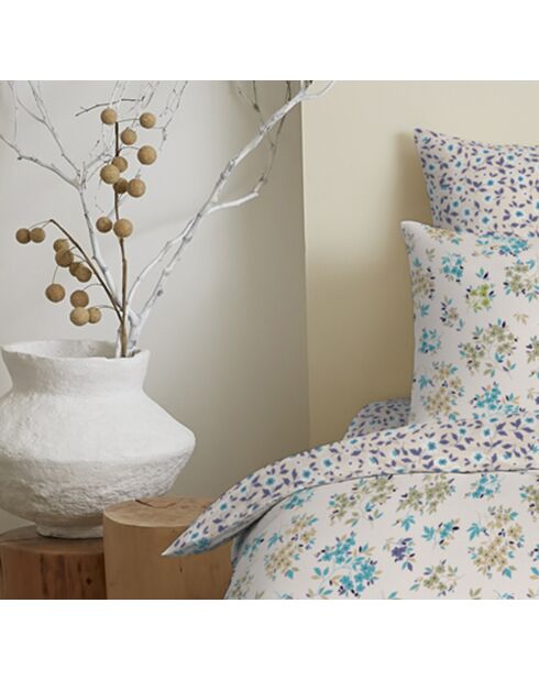 Pack Complet Housse de couette imprimé + Drap housse tanya cyan - 140x200 cm/90x190 cm
