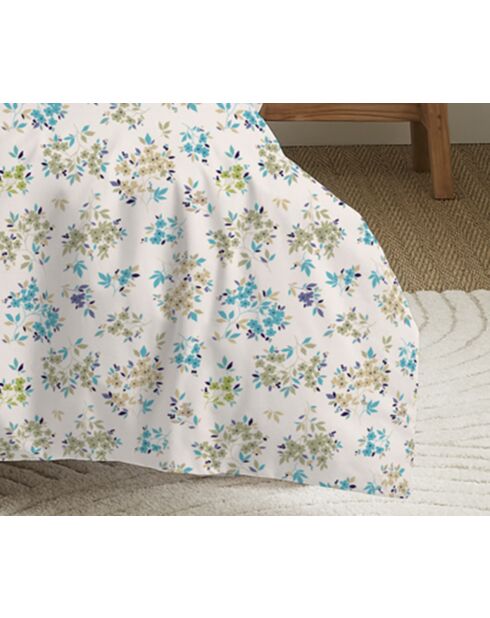 Pack Complet Housse de couette imprimé + Drap housse tanya cyan - 140x200 cm/90x190 cm