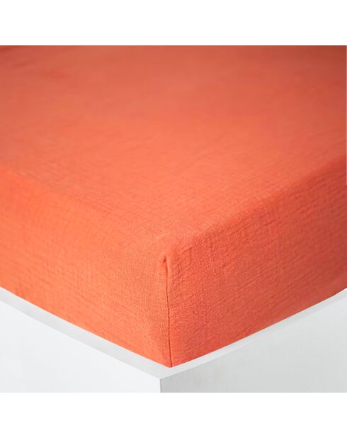 Lenzuolo con angoli elasticizzati in garza di cotone terracotta - 90x190 cm