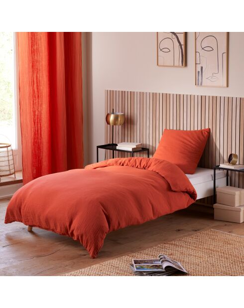 Pack Housse de couette Complet 3 Pièces Gaze de Coton terracotta - 140x200 cm