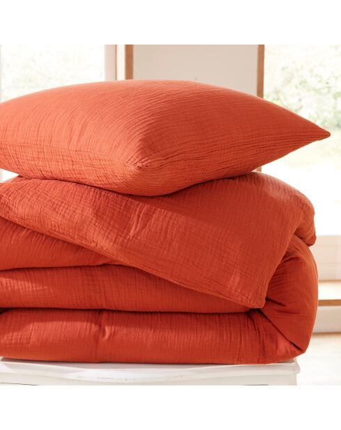 Pack Housse de couette Complet 3 Pièces Gaze de Coton terracotta - 140x200 cm