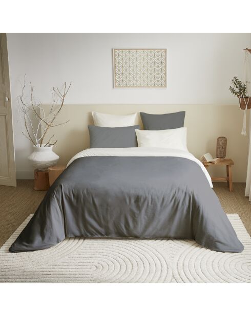 Pack Complet Housse de couette Bicolore anthracite/blanc - 240x260 cm/180x200 cm