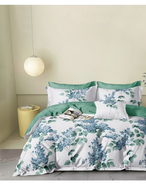 Set copripiumino bifacciale stampato + 2 federe Volant Flat trapuntate verde/bianco - 220x240 cm/2x (65x65 cm)