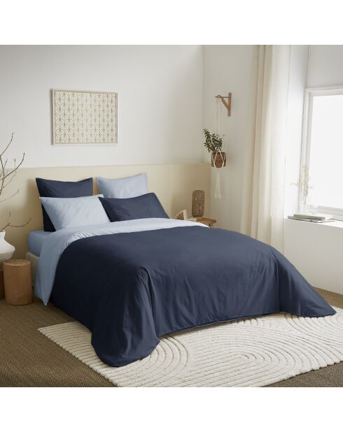 Pack Complet Housse de couette Bicolore + Drap housse King Size bleuolympe/marine - 240x260 cm/180x200 cm