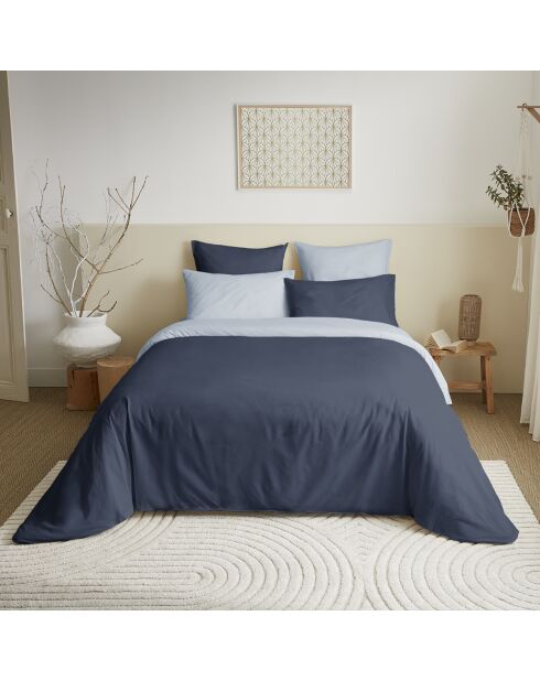 Pack Complet Housse de couette Bicolore + Drap housse King Size bleuolympe/marine - 240x260 cm/180x200 cm