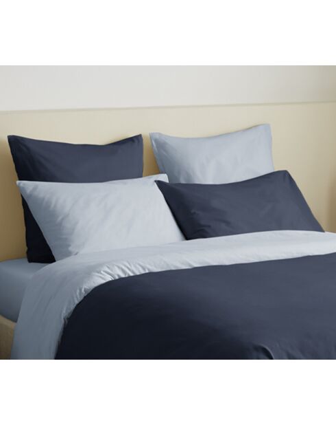Pack Complet Housse de couette Bicolore + Drap housse King Size bleuolympe/marine - 240x260 cm/180x200 cm
