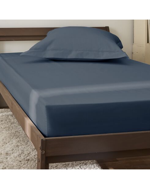 Lenzuolo con angoli elasticizzati Julian in percalle di cotone blu inchiostro - 90x190 cm