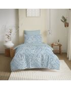 Pack Complet Housse de couette imprimé + Drap housse cashemire bleu - 140x200 cm/90x190 cm