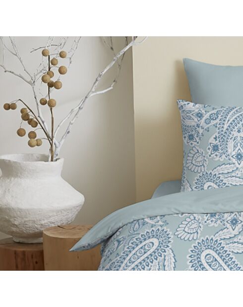 Pack Complet Housse de couette imprimé + Drap housse cashemire bleu - 140x200 cm/90x190 cm