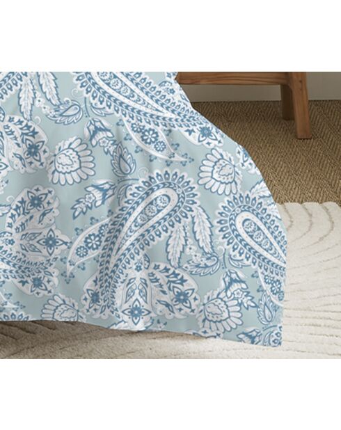 Pack Complet Housse de couette imprimé + Drap housse cashemire bleu - 140x200 cm/90x190 cm