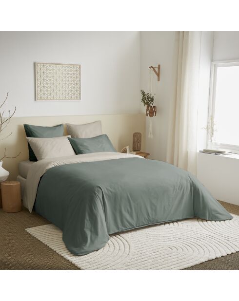 Pack Complet Housse de couette Bicolore + Drap housse King Size eucalyptus/ficelle - 240x260 cm/180x200 cm