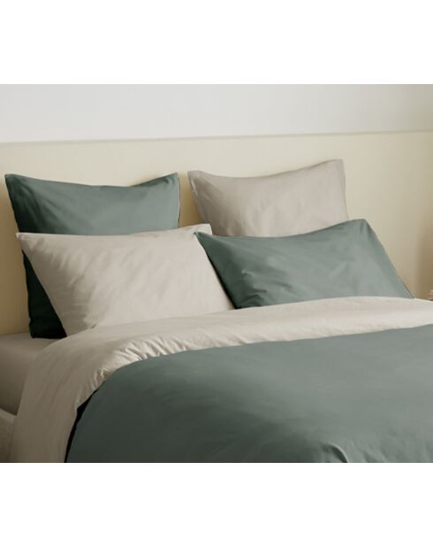 Pack Complet Housse de couette Bicolore + Drap housse King Size eucalyptus/ficelle - 240x260 cm/180x200 cm