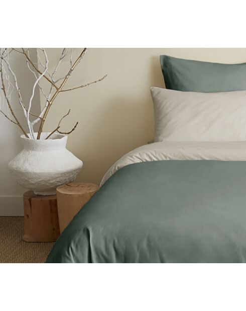 Pack Complet Housse de couette Bicolore + Drap housse King Size eucalyptus/ficelle - 240x260 cm/180x200 cm