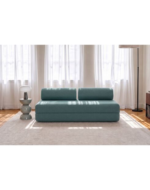Canapé droit convertible et modulable 3 places en tissu lisse Gemma vert - 190x95x70,5 cm