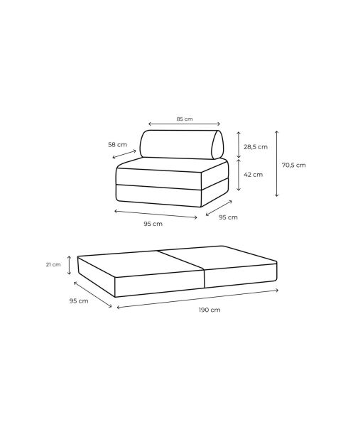 Canapé droit convertible et modulable 2 places en velours côtelé xl Tilia marron - 148x95x70,5 cm