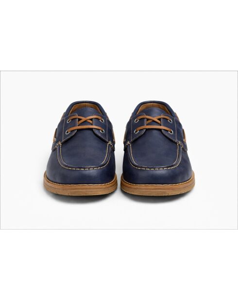 Blauwe Panori leren bootschoenen