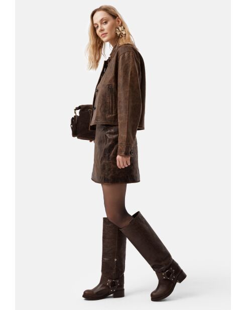 Stivali Biker Gang in pelle marrone