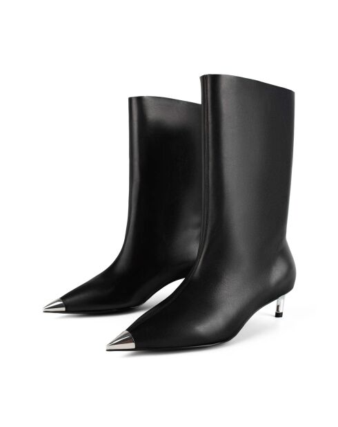 Bottes à talons en cuir Platinum Gaze noires