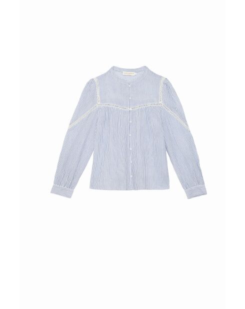 Blouse en coton Bayen ecru/bleu
