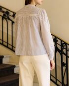 Blusa Bayen in cotone ecru/blu