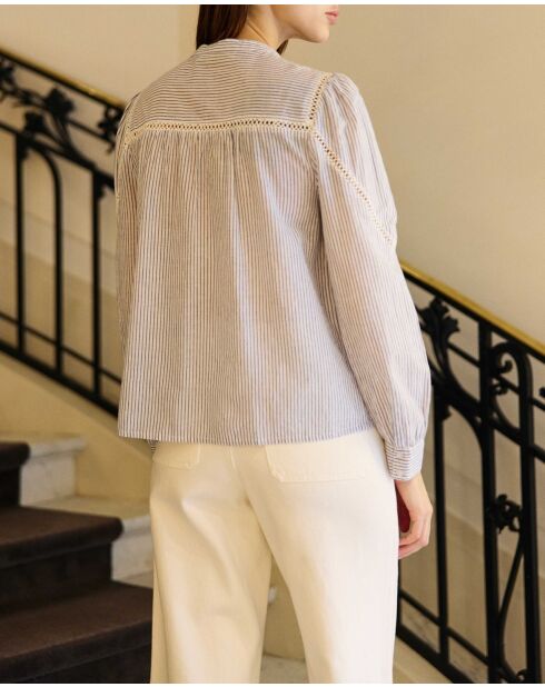 Blouse en coton Bayen ecru/bleu
