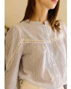 Blusa Bayen in cotone ecru/blu