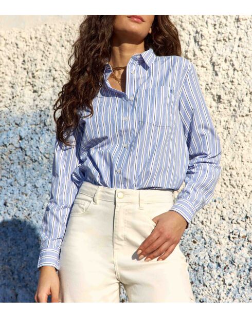 Chemisier Carla ecru/bleu