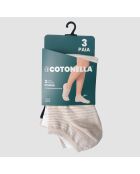 Lot de 3 paires de chaussettes courtes en coton blanc, naturel, gris mélange et noir