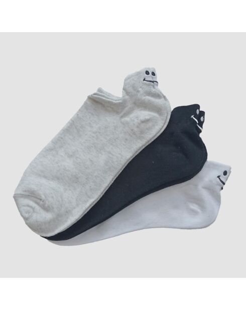 Lot de 3 paires de chaussettes courtes en coton blanc, noir et gris mélange