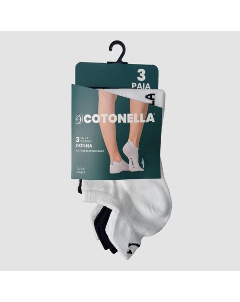 Lot de 3 paires de chaussettes courtes en coton blanc, noir et gris mélange