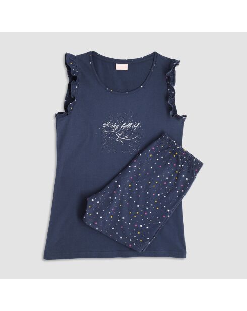 Baumwoll-Pyjama, Tanktop und blaue Shorts