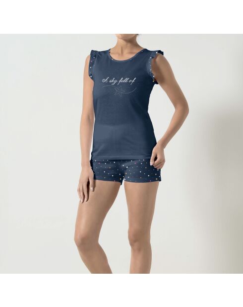Baumwoll-Pyjama, Tanktop und blaue Shorts