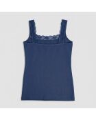 Débardeur en coton bretelles larges bi-extensible avec dentelle bleu