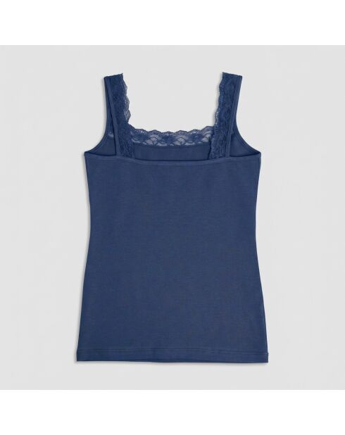 Débardeur en coton bretelles larges bi-extensible avec dentelle bleu