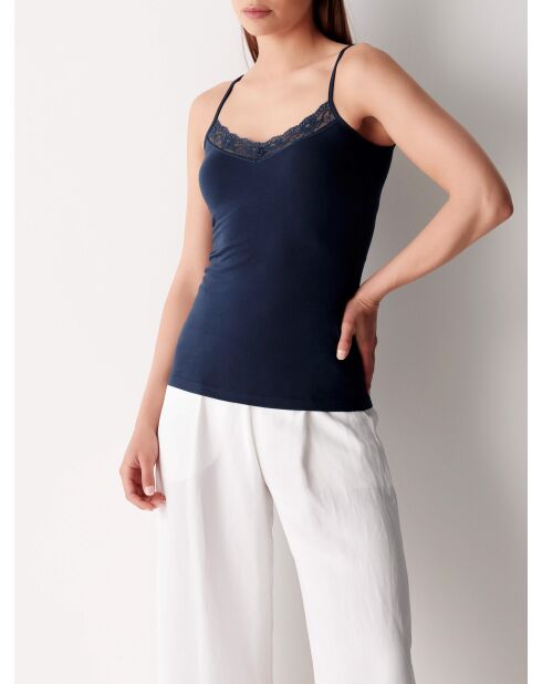 Débardeur avec dentelle en coton bi-élastique bleu