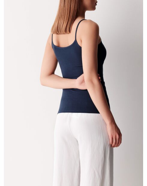 Débardeur avec dentelle en coton bi-élastique bleu