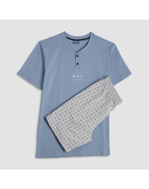 Pyjama t-shirt manches courtes et short jean bleu