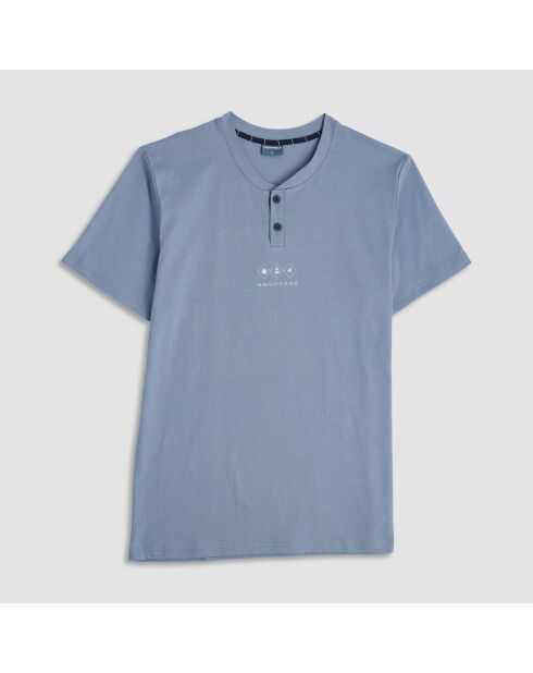 Pyjama t-shirt manches courtes et short jean bleu