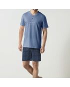 Pyjama t-shirt manches courtes et short jean bleu